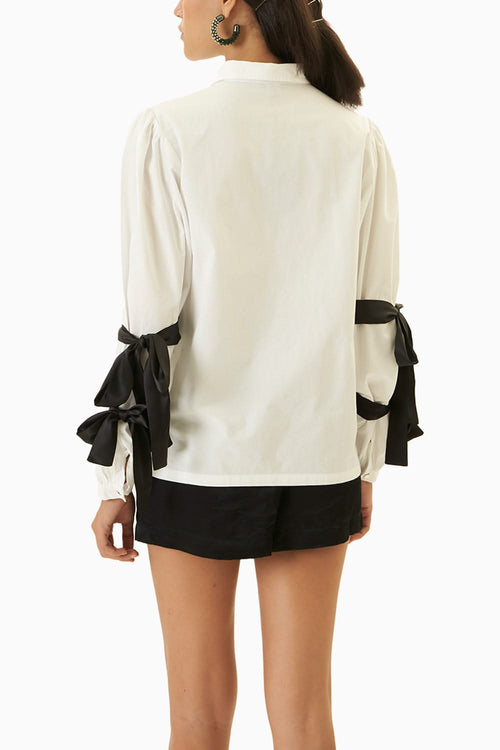Contrast White Sleeve Tie Shirt