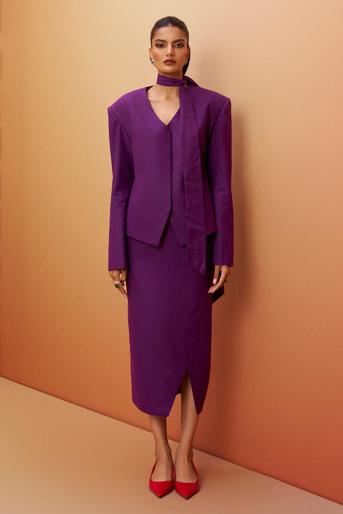 Amaara Solid Blazer and Midi Skirt