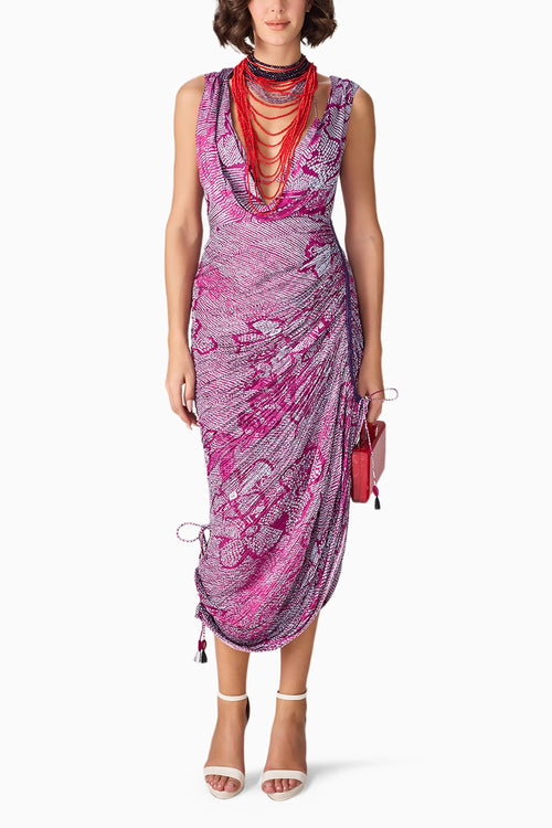 Purple Bandhani Nada Dress With Triangle bralette