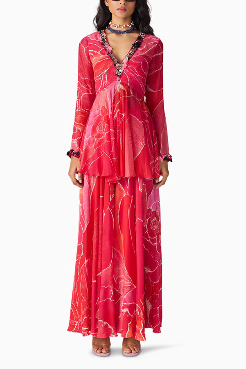 Pink Scratch Noor Kurta With Palazzo