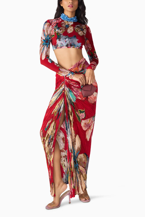 Maroon Prime Gigi Blouse With Skirt Set