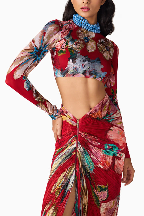 Maroon Prime Gigi Blouse With Skirt Set