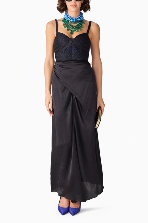 Black Scratch Flower Dakota Bodysuit With Black Zuri Skirt