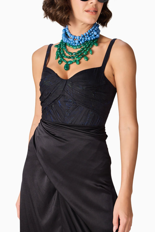 Black Scratch Flower Dakota Bodysuit With Black Zuri Skirt