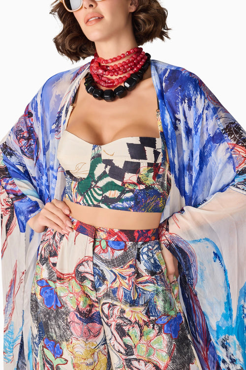 White Prime Dolly Cape With Vintage Block Simone Bustier & Pink Prime Mia Palazzo
