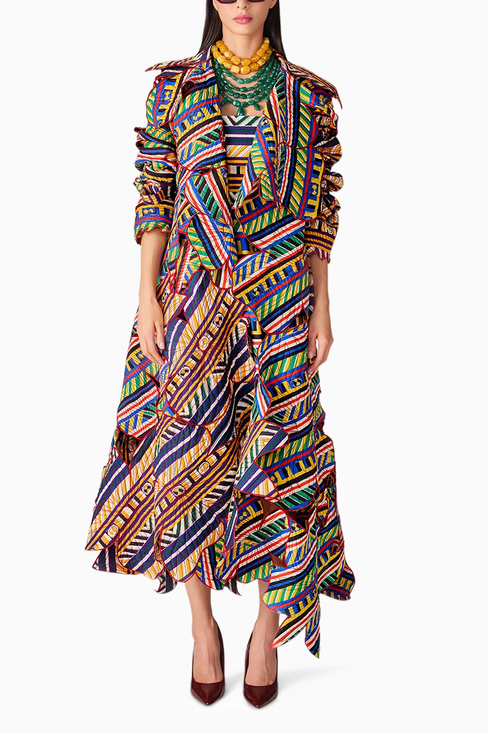 Green Yellow Stripe Effie Coat