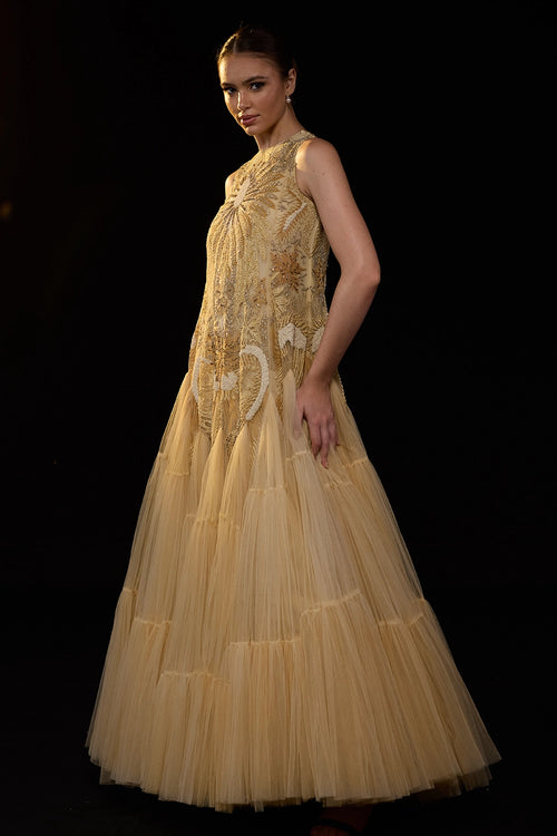 Off-Shoulder Structured Sleeve Gown