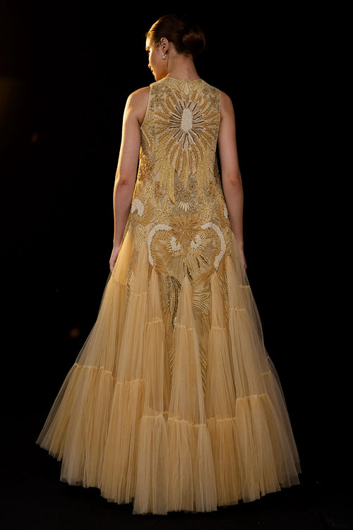 Off-Shoulder Structured Sleeve Gown