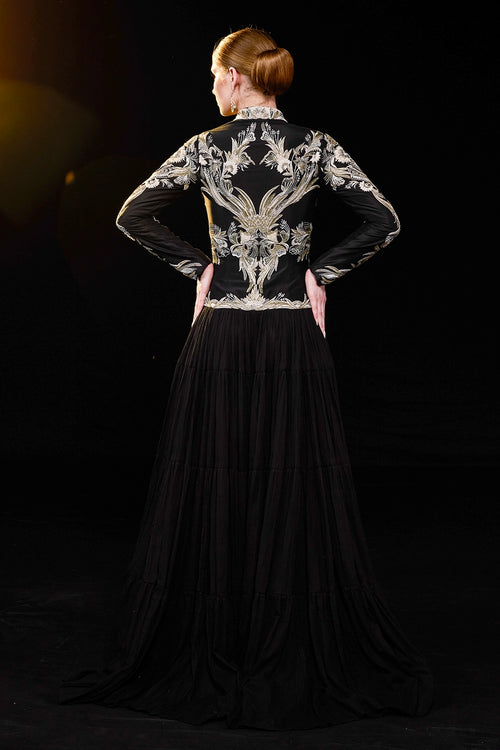 Black Gown with Metallic Gold Embroidery