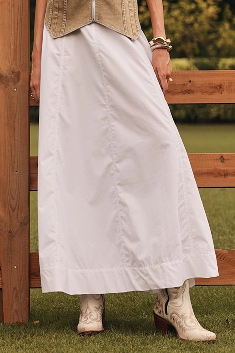 Maple Tan Denim Waist Coat with Panelled Skirt