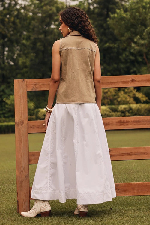 Maple Tan Denim Waist Coat with Panelled Skirt