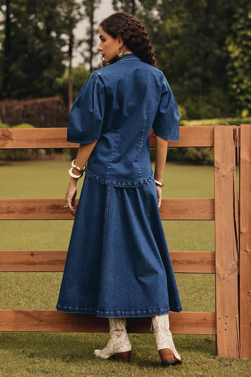 Grace Denim Top with Panelled Skirt