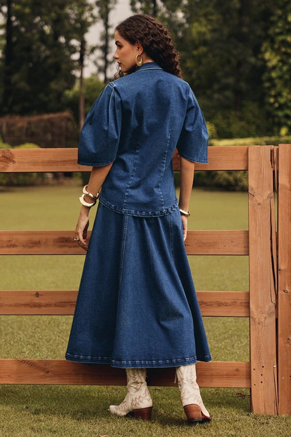 Grace Denim Top with Panelled Skirt