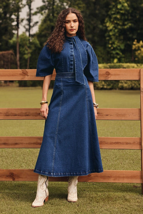 Grace Denim Top with Panelled Skirt