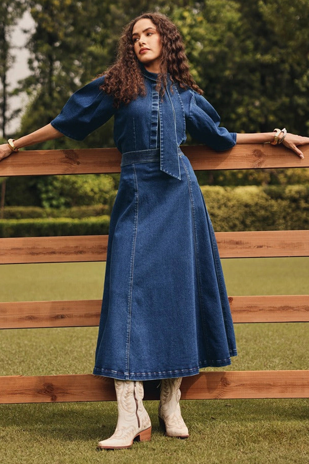 Grace Denim Top with Panelled Skirt