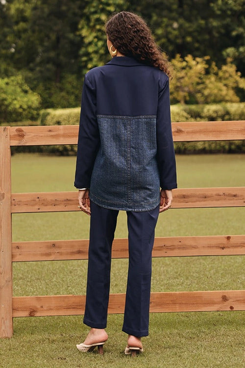 Navy Denim Blazer with Straight Pants