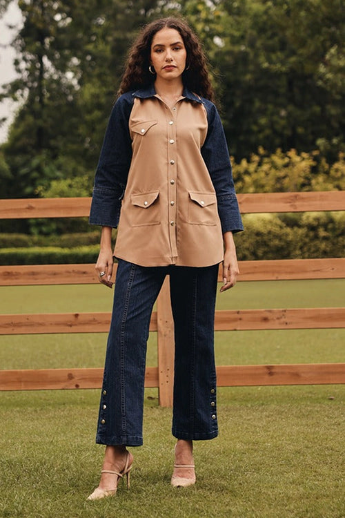 Fawn Button Down Shirt with Straight Pants