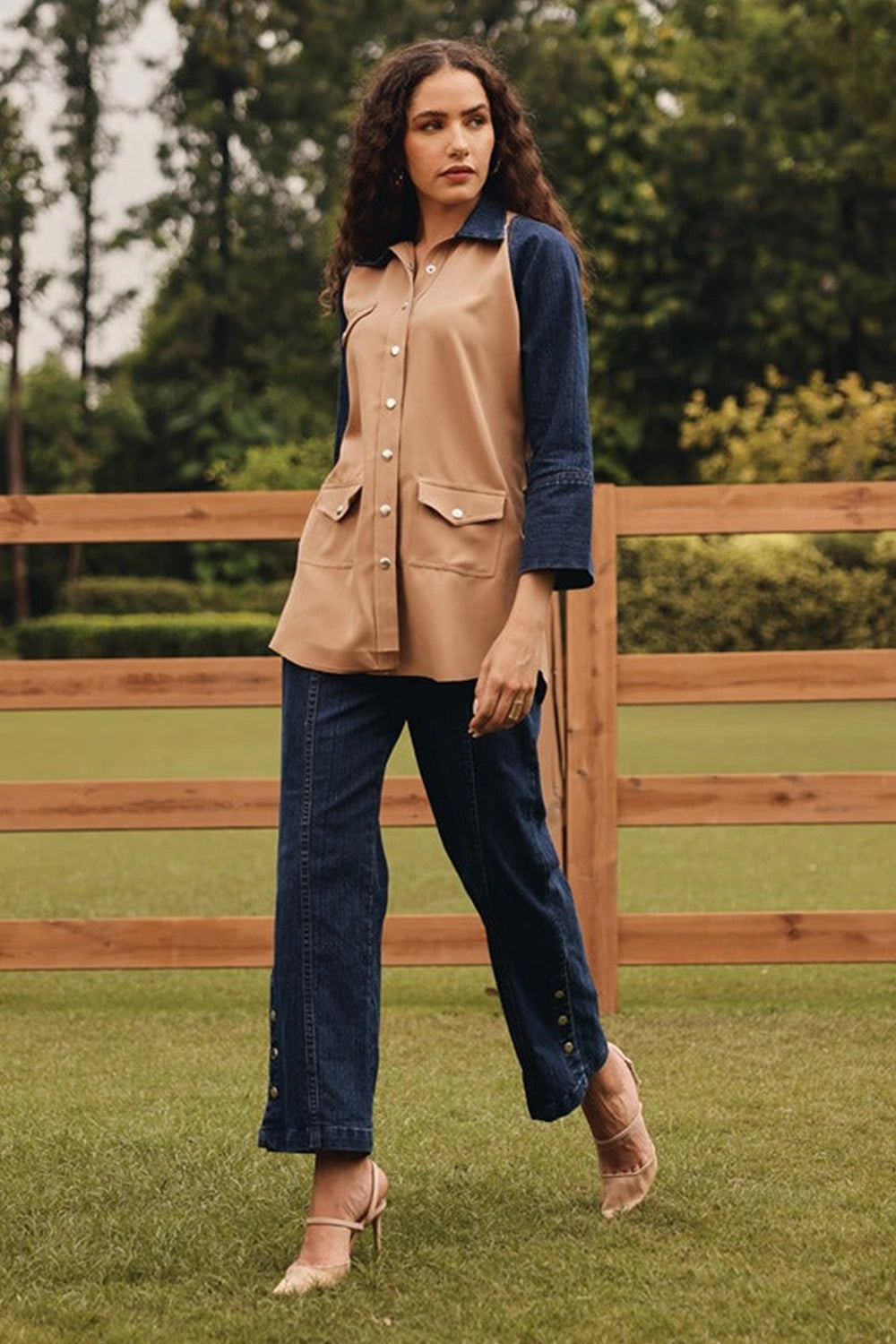 Fawn Button Down Shirt with Straight Pants