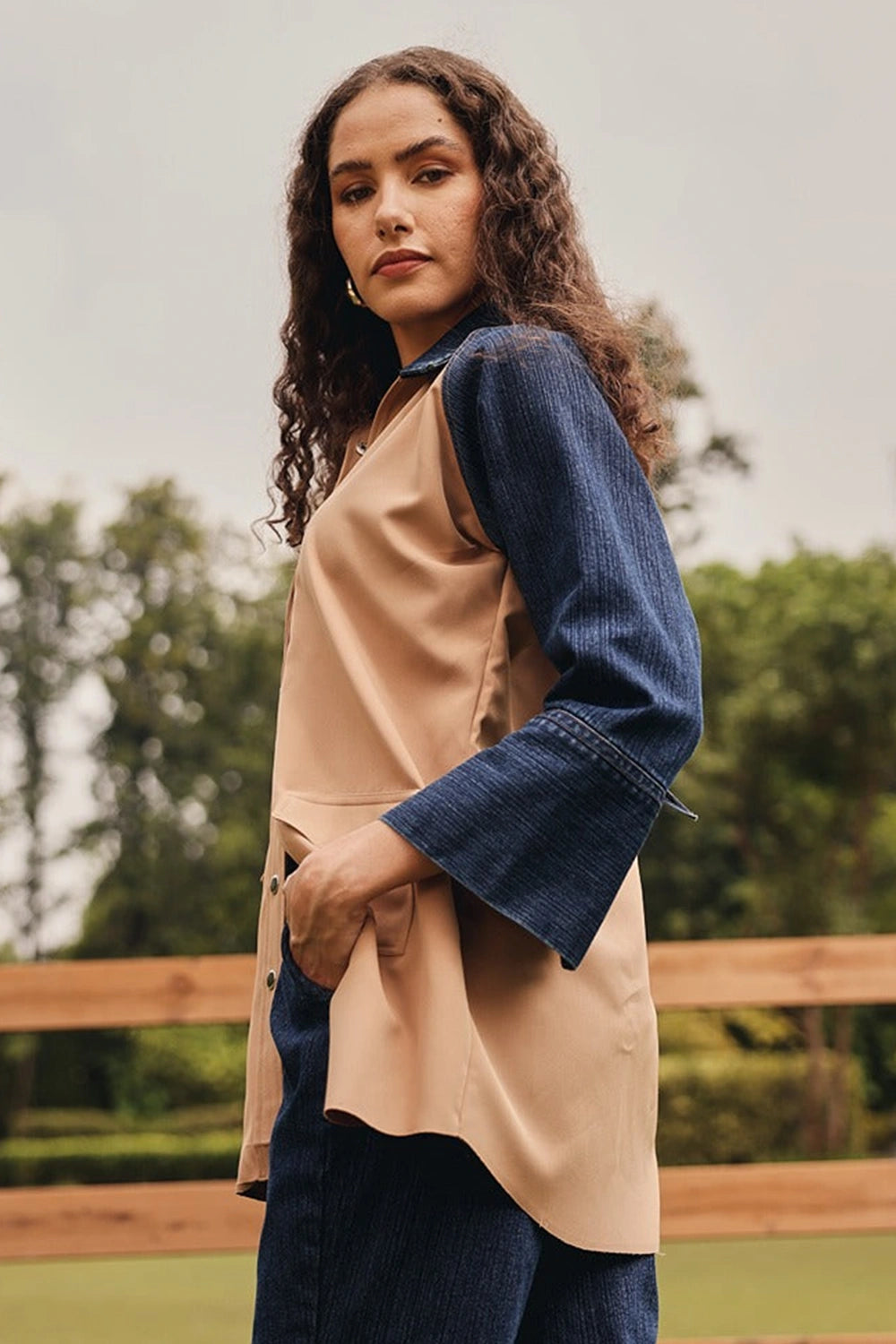 Fawn Button Down Shirt with Straight Pants