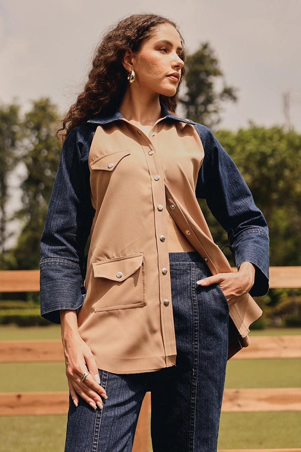 Fawn Button Down Shirt with Straight Pants