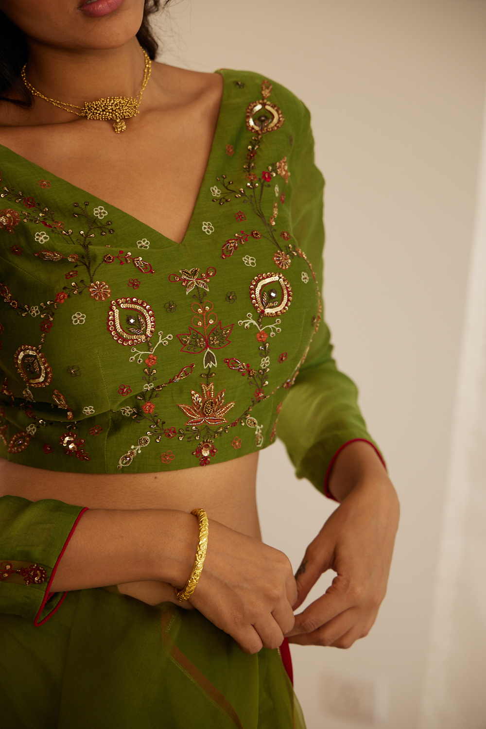 Green Dhuleti Saree With Blouse