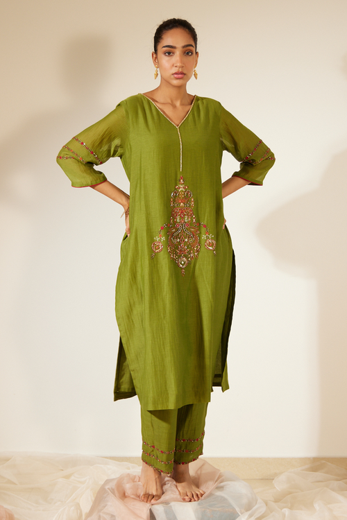 Green Dhuleti Kurta Set