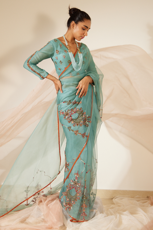 Blue Vrinda Saree With Blouse