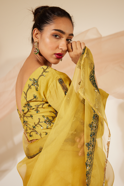 Yellow Abir Saree With Blouse