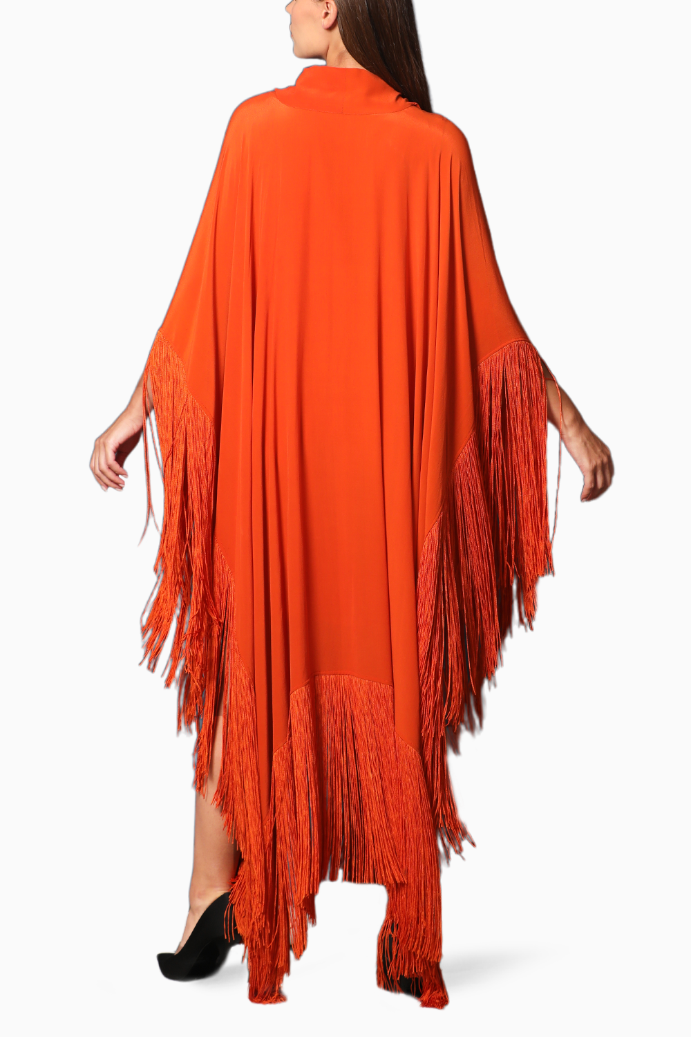 Scarf Collar Kaftan Asymmetrical Dress With Fringes