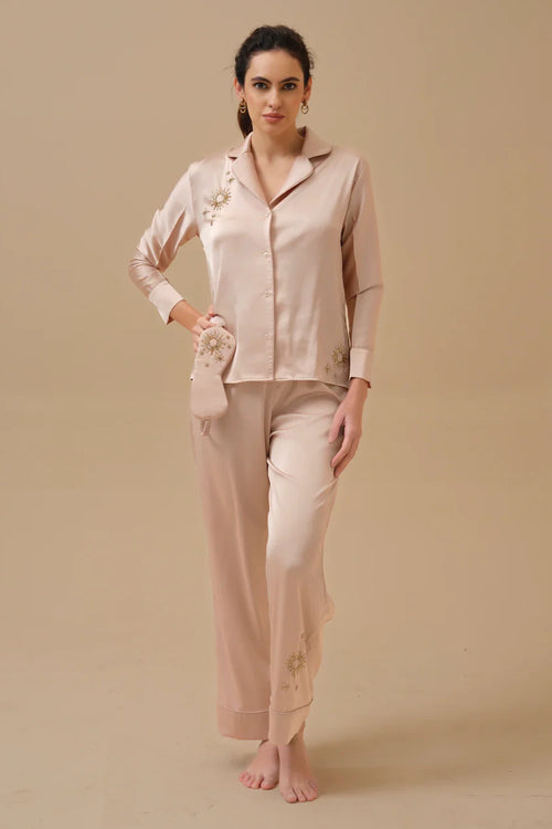 Mysthelle Beige Tara Embellished Pyjama Set
