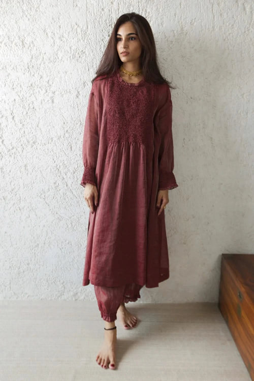 Wine Scrunchy Smock Shift Tunic