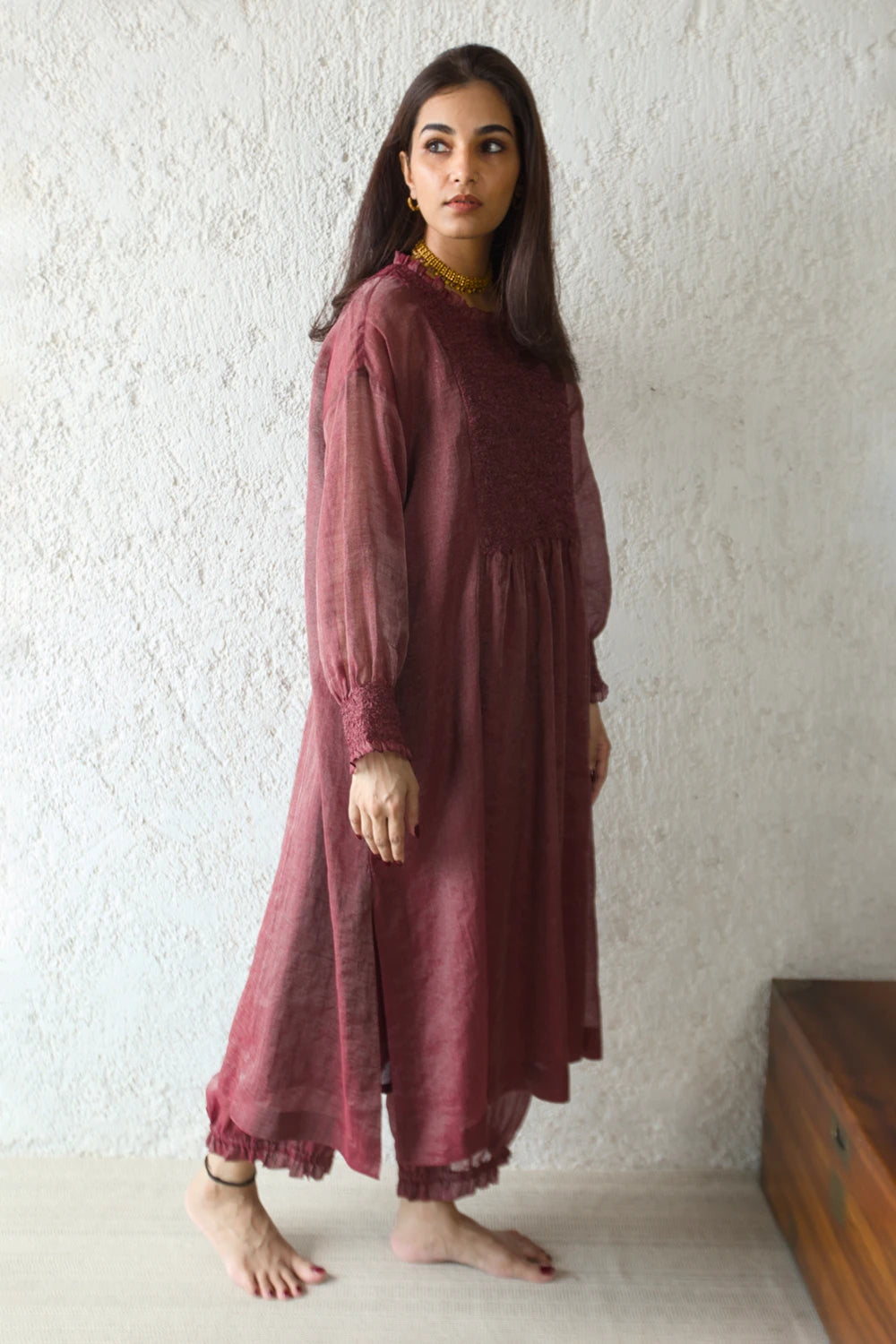 Wine Scrunchy Smock Shift Tunic