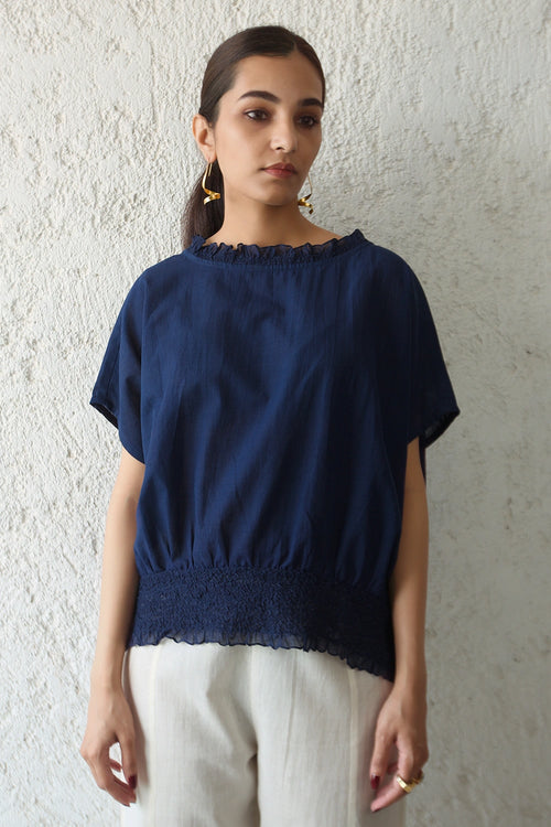 Navy Scrunchy Waist Blouse