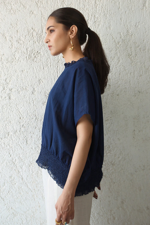 Navy Scrunchy Waist Blouse