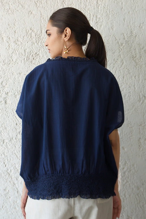 Navy Scrunchy Waist Blouse
