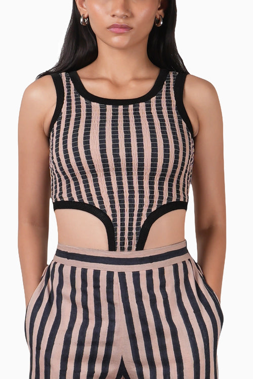 Pink With Charcoal Block Printed Smocked Bodysuit