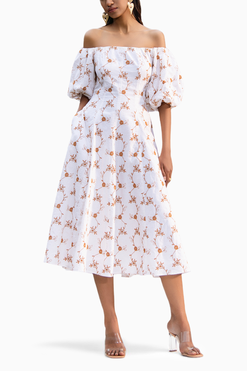 Serenity White/Brown Schiffli Dress
