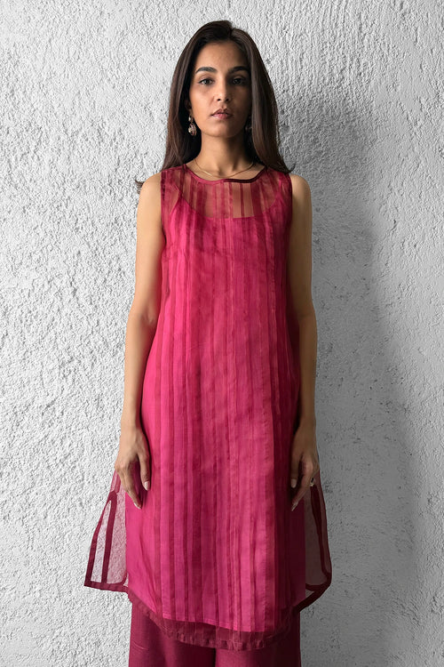 Pleated Sheer Shift Dress