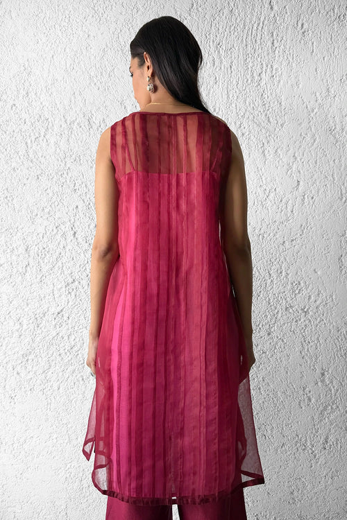 Pleated Sheer Shift Dress