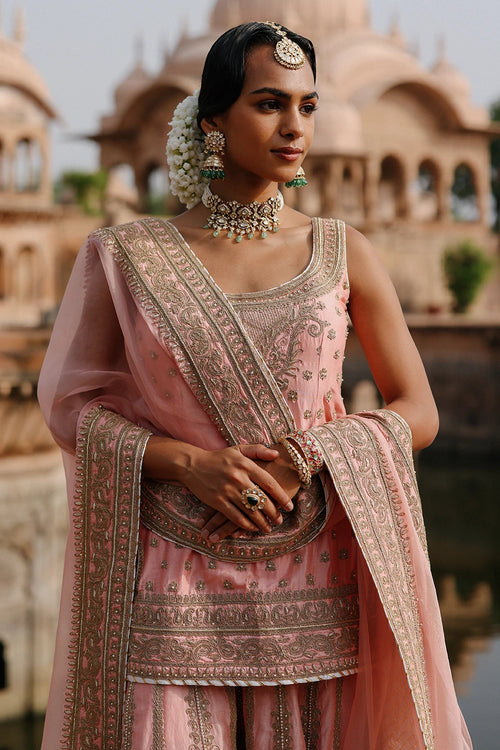 Tasnim Pink Kurta Set with Sharara and Dupatta