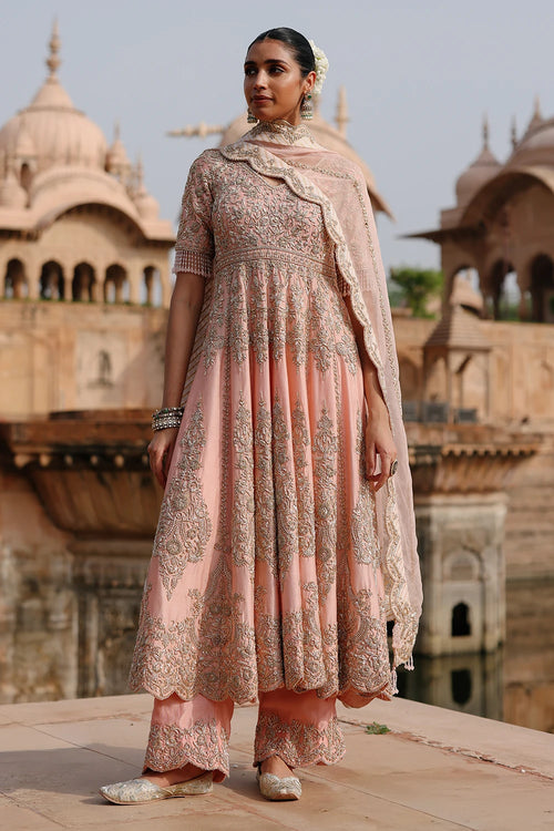 Mahrosh Pink Kalidaar Anarkali Set with Palazzo and Dupatta