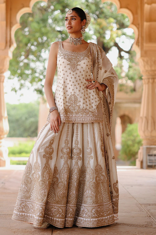 Shabnam Daisy Ivory Kurta Set with Sharara and Dupatta
