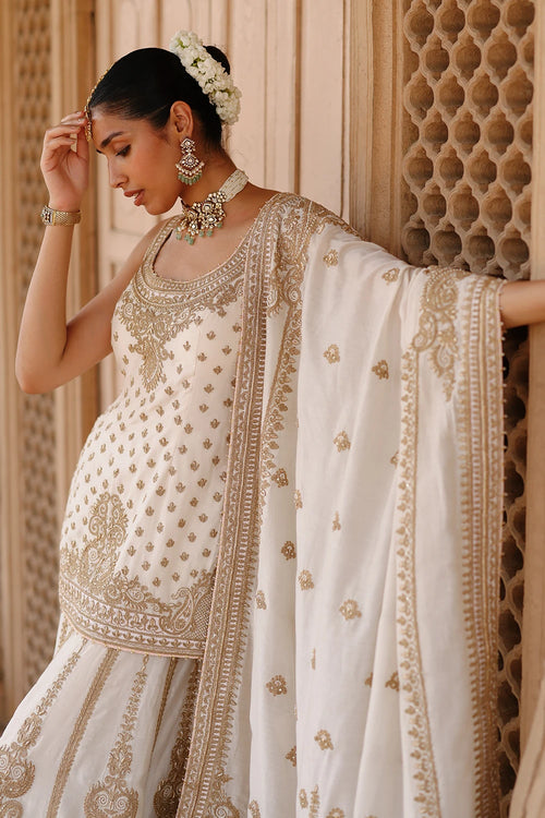 Shabnam Daisy Ivory Kurta Set with Sharara and Dupatta