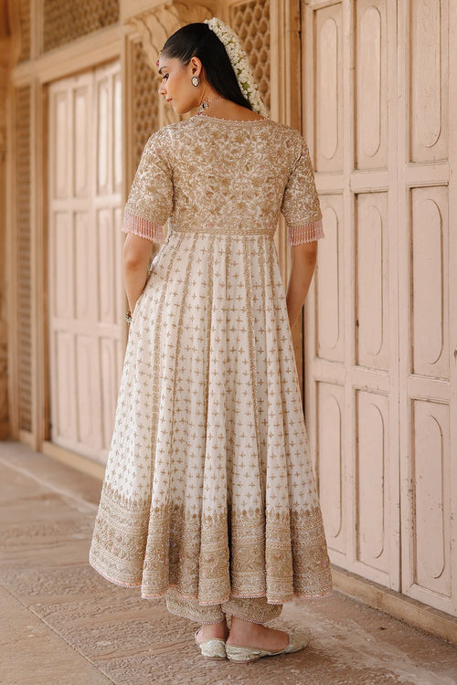 Nafees Daisy Ivory Kalidaar Anarkali Set with Palazzo and Dupatta