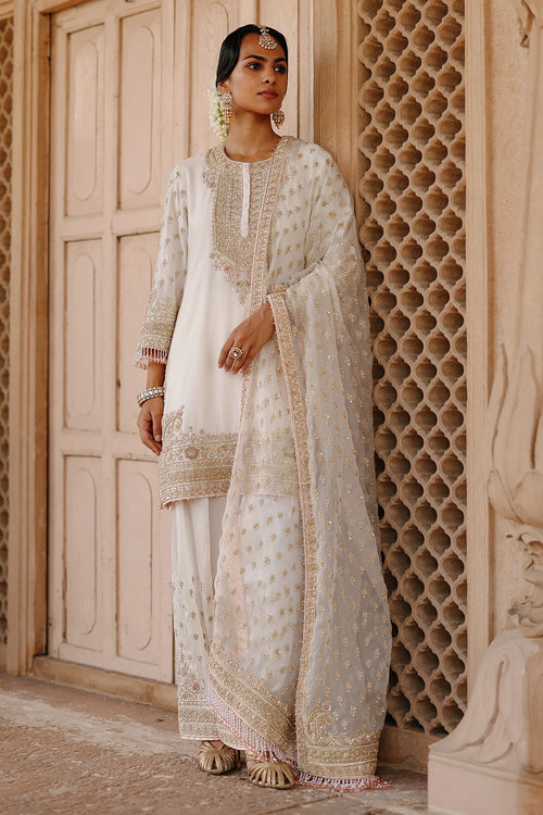 Ansha Daisy Ivory Short Kurta Set with Salwar and Dupatta