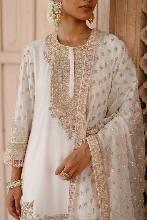 Ansha Daisy Ivory Short Kurta Set with Salwar and Dupatta