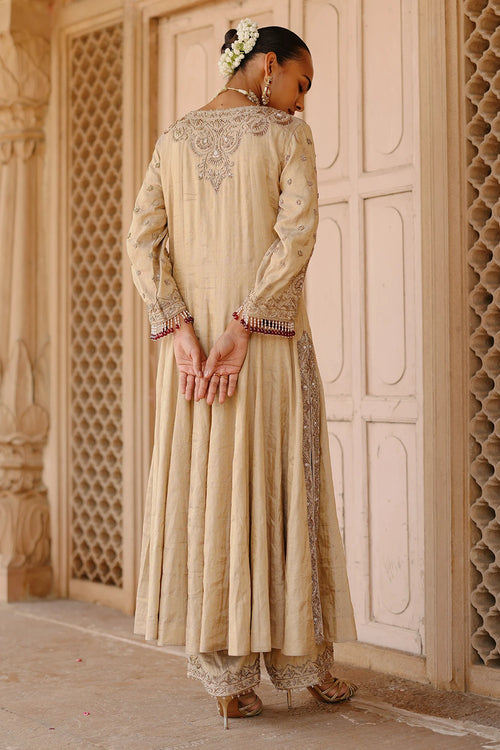 Rooh Gold Tissue Long Kalidaar Anarkali with Palazzo and Dupatta