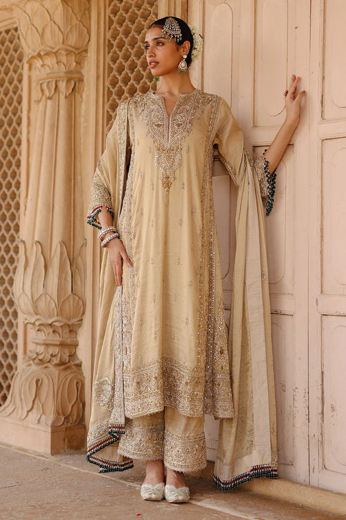 Nazaara Gold Tissue Long Kalidaar Chauga with Palazzo and Dupatta