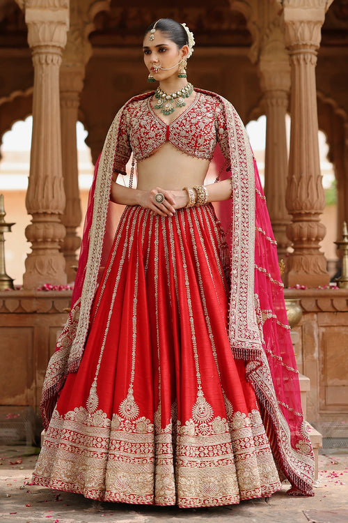 Roha Deep Red Lehenga Set with Blouse and Dupatta