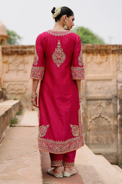 Arwa Hot Pink Long Kurta Set with Salwar and Dupatta